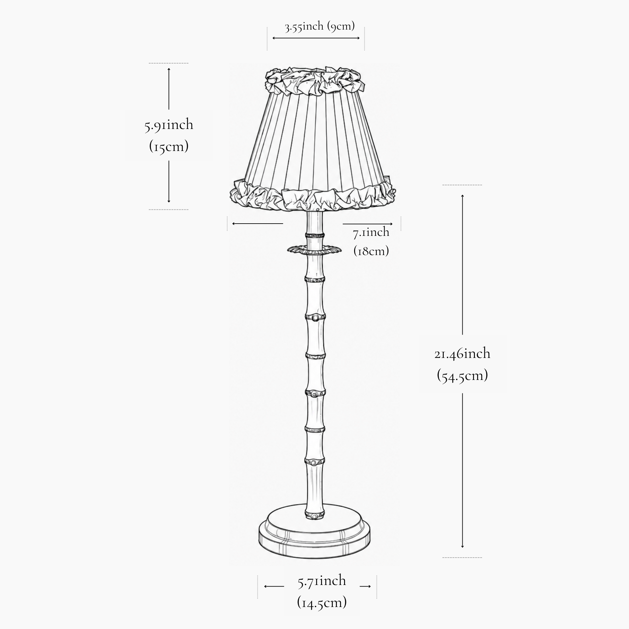 NATURAL BAMBOO Rechargeable Lamp With Vermilion Frilled Fabric Lampshade