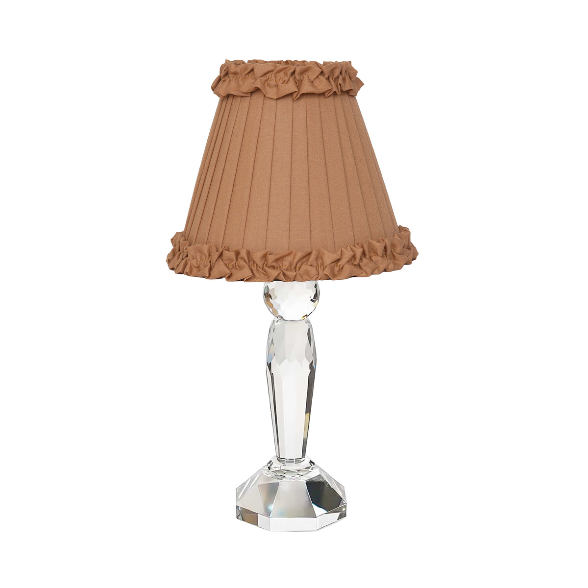 MERLIN Crystal Rechargeable Lamp With Camel Frilled Fabric Lampshade