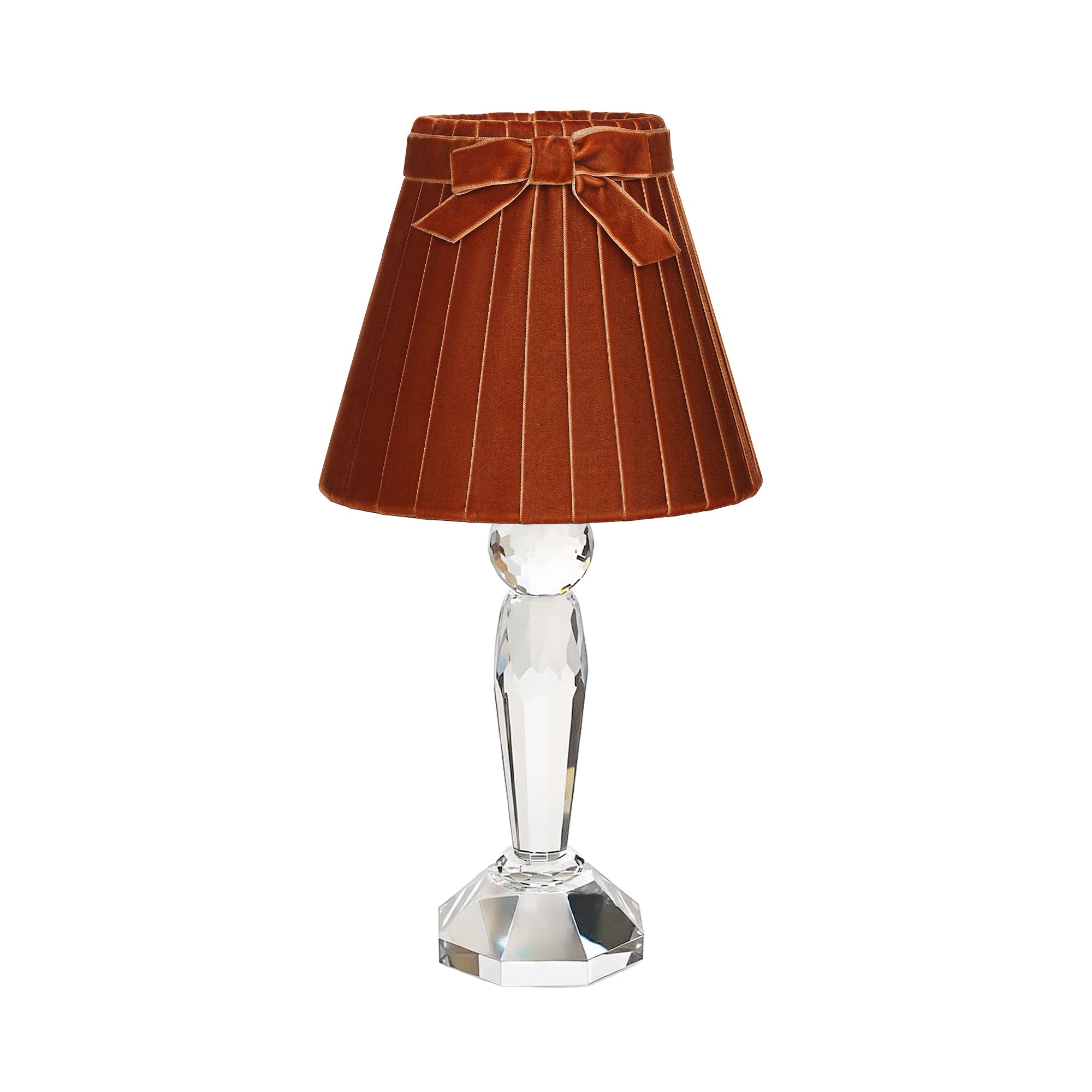 MERLIN CRYSTAL RECHARGEABLE LAMP WITH BURNT ORANGE VELVET LAMPSHADE (18CM)