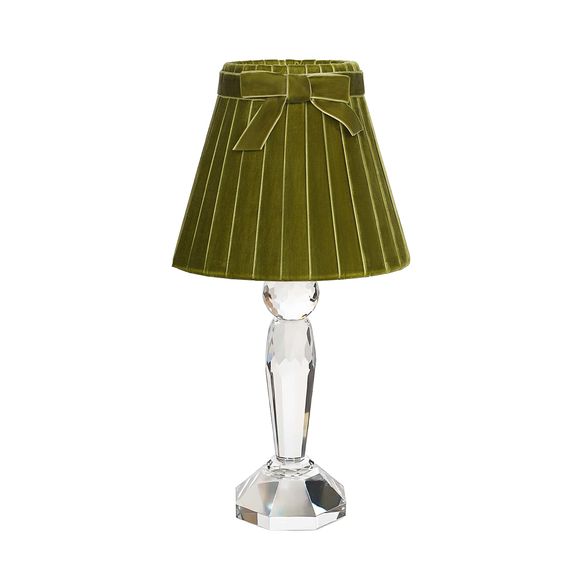 MERLIN CRYSTAL RECHARGEABLE LAMP WITH OLIVE GREEN VELVET LAMPSHADE (18CM)