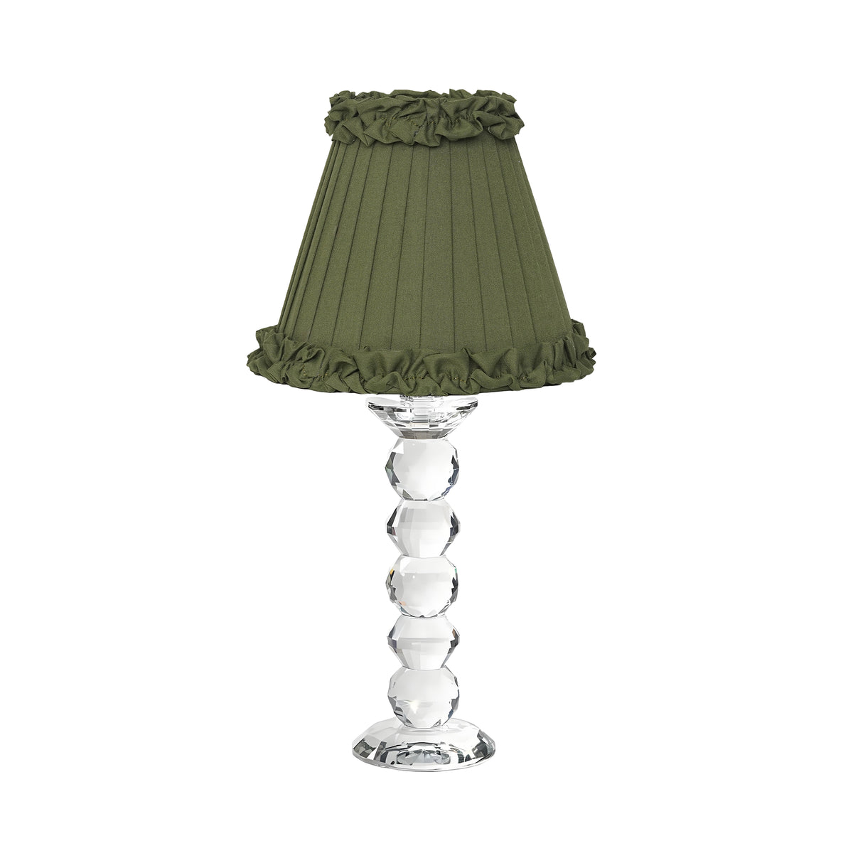 LANCELOT Rechargeable Lamp with Olive Green Frilled Fabric Lampshade