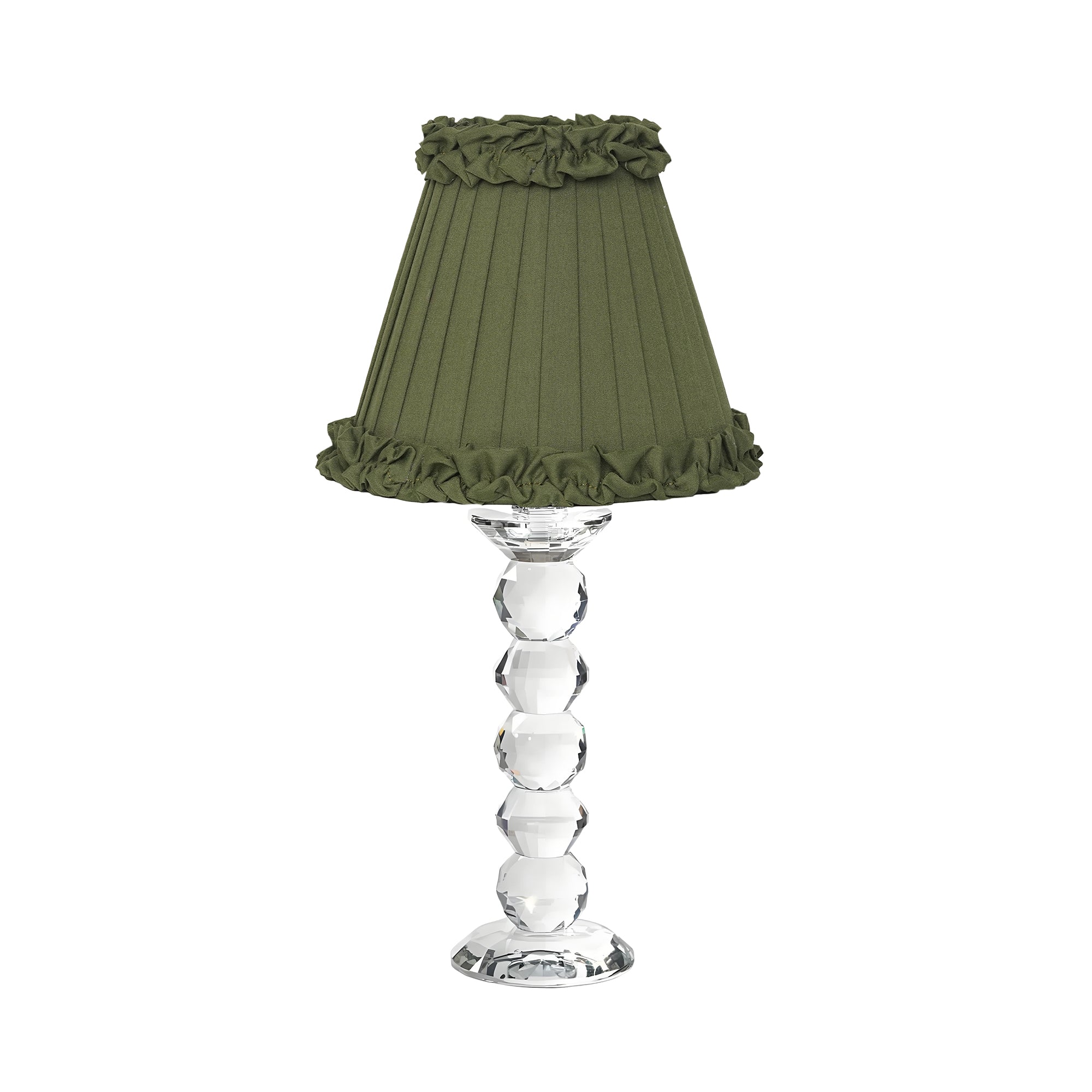 LANCELOT RECHARGEABLE LAMP WITH OLIVE GREEN FRILLED FABRIC LAMPSHADE