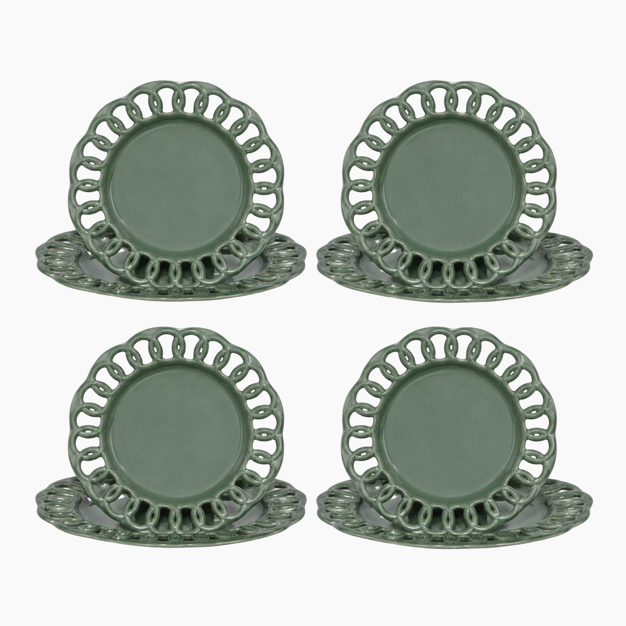 Dark Olive Salad & Dinner Lace Plates Set for 4