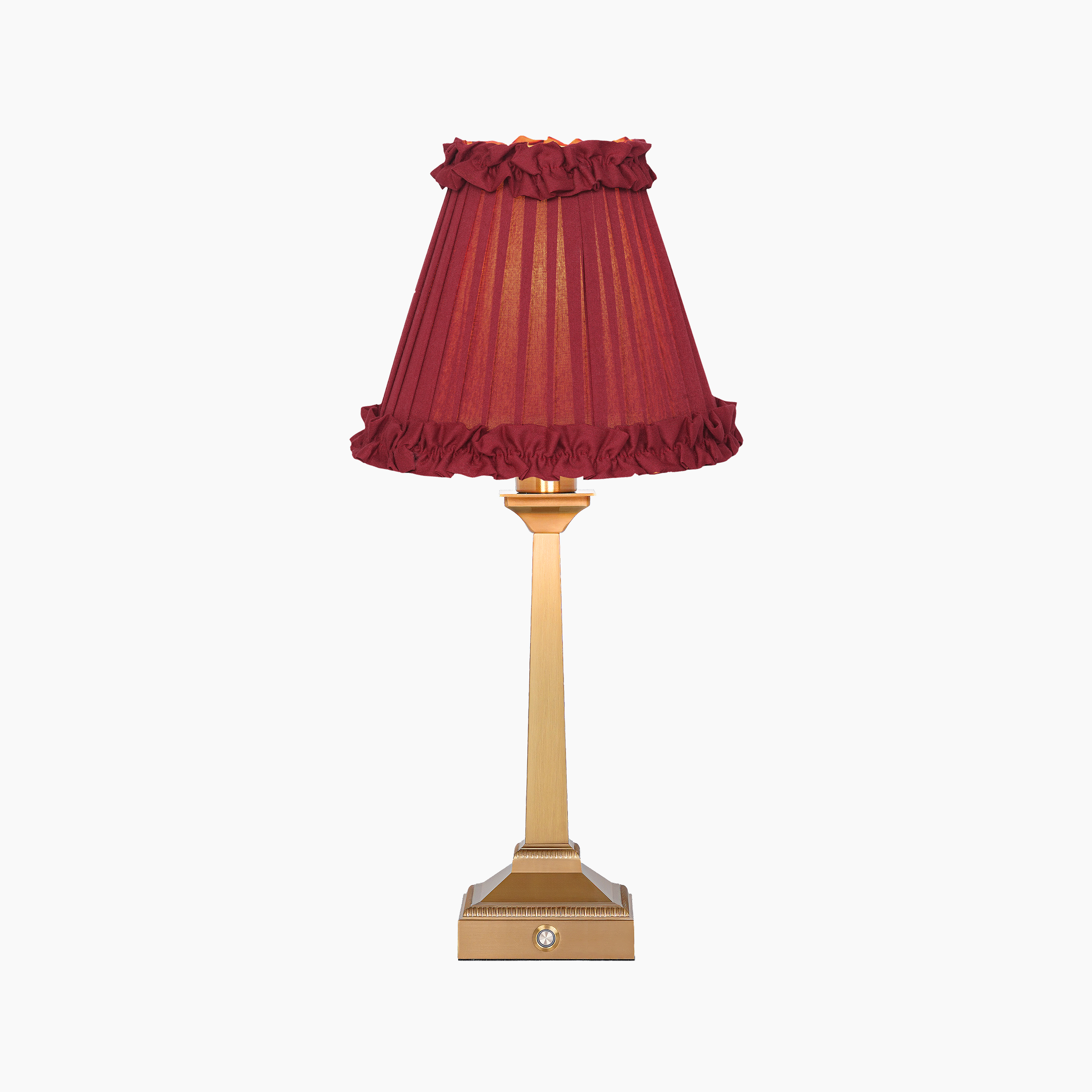 EIFFEL Rechargeable Lamp with Red Wine Frilled Fabric Lampshade