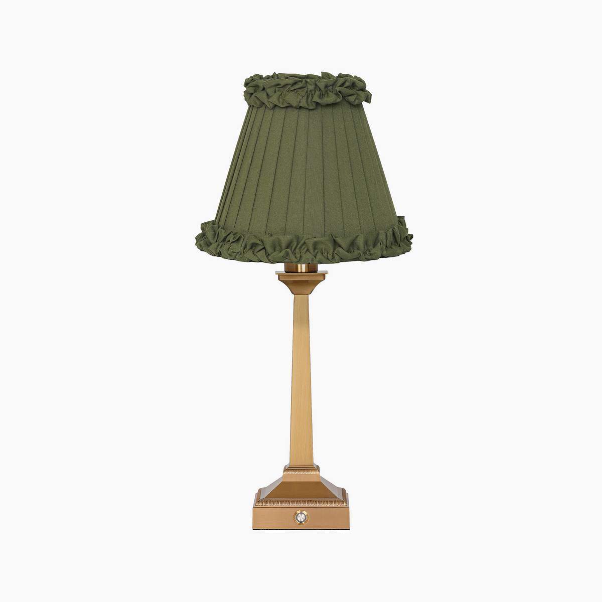 EIFFEL Rechargeable Lamp with Olive Green Frilled Fabric Lampshade
