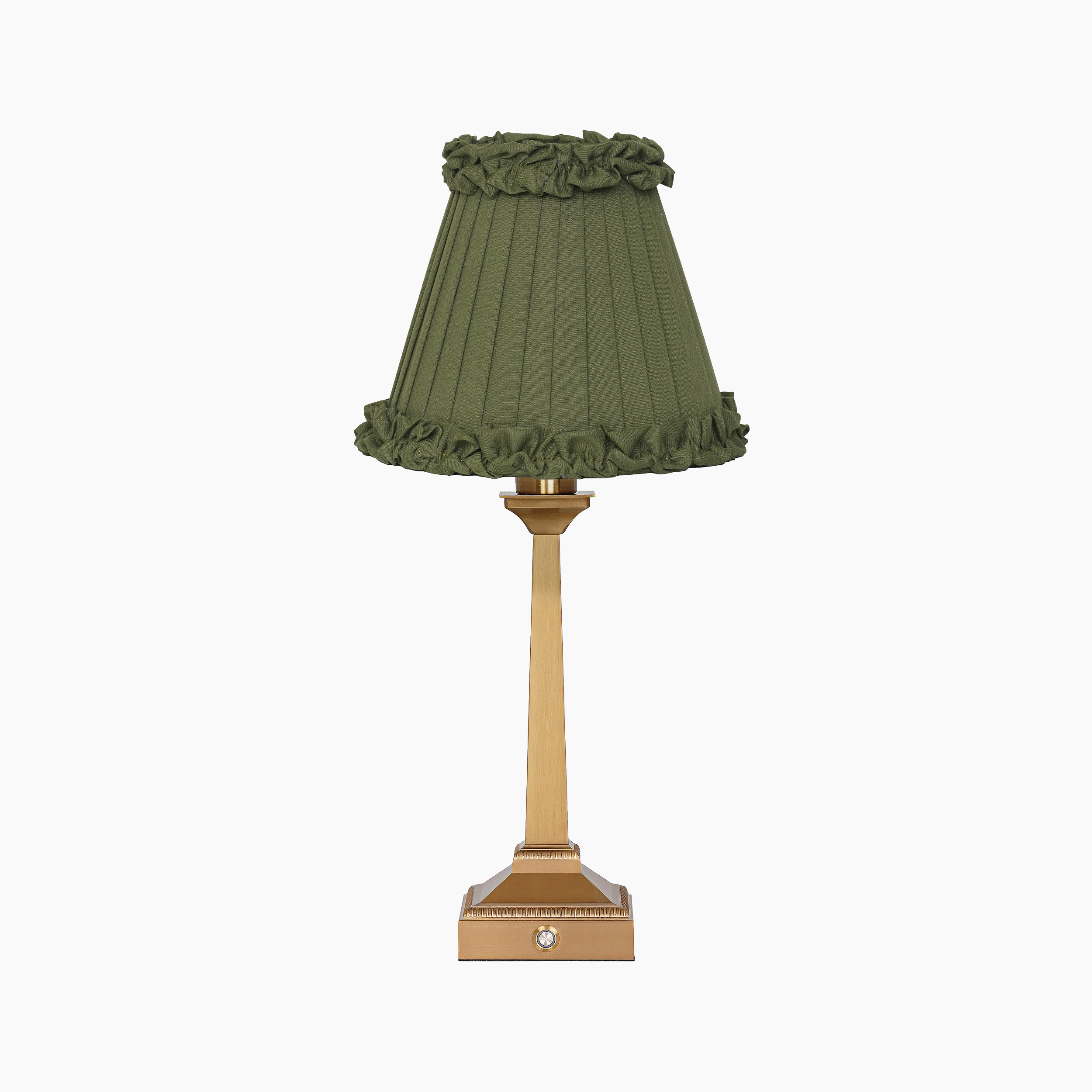 EIFFEL Rechargeable Lamp with Olive Green Frilled Fabric Lampshade