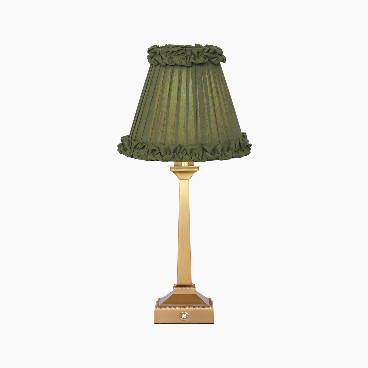 EIFFEL Rechargeable Lamp with Olive Green Frilled Fabric Lampshade