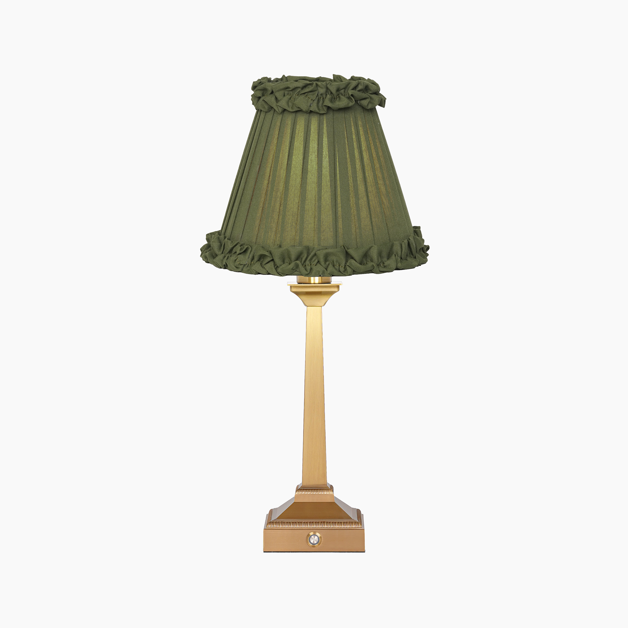 EIFFEL Rechargeable Lamp with Olive Green Frilled Fabric Lampshade
