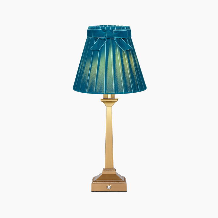 EIFFEL Rechargeable Lamp with 7.1" Teal Velvet Lampshade