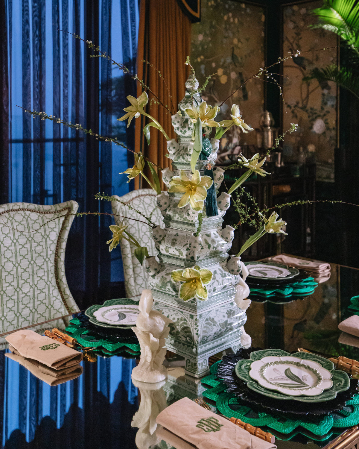 FIVE-LAYER 31.3" Tulip Pyramid Vase in Delft Green