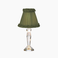 MERLIN Crystal Rechargeable Lamp With Olive Green Frilled Fabric Lampshade
