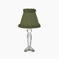 MERLIN Crystal Rechargeable Lamp With Olive Green Frilled Fabric Lampshade