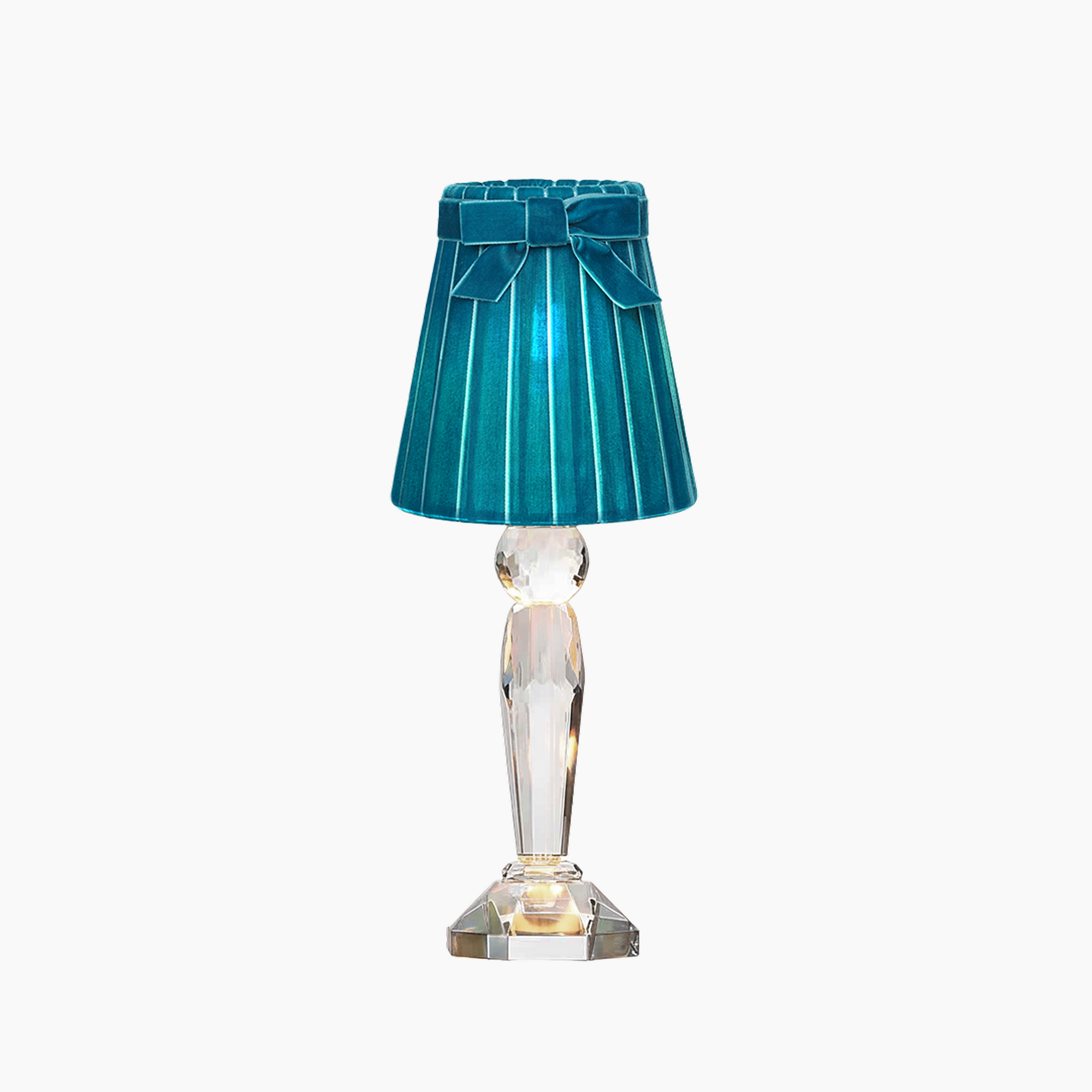 MERLIN Crystal Rechargeable Lamp with 5.5" Teal Velvet Lampshade