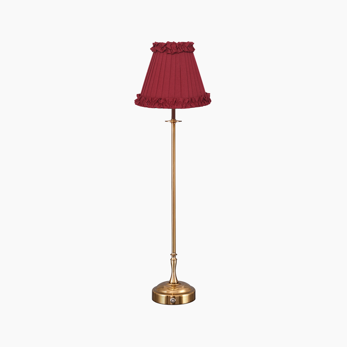 METALL Rechargeable Lamp With Red Wine Frilled Fabric Lampshade