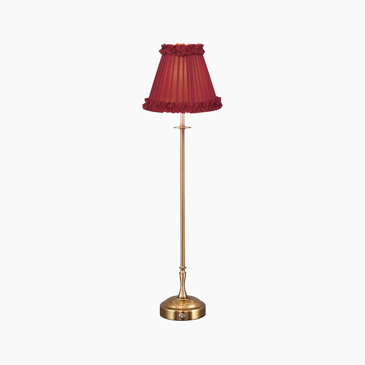 METALL Rechargeable Lamp With Red Wine Frilled Fabric Lampshade