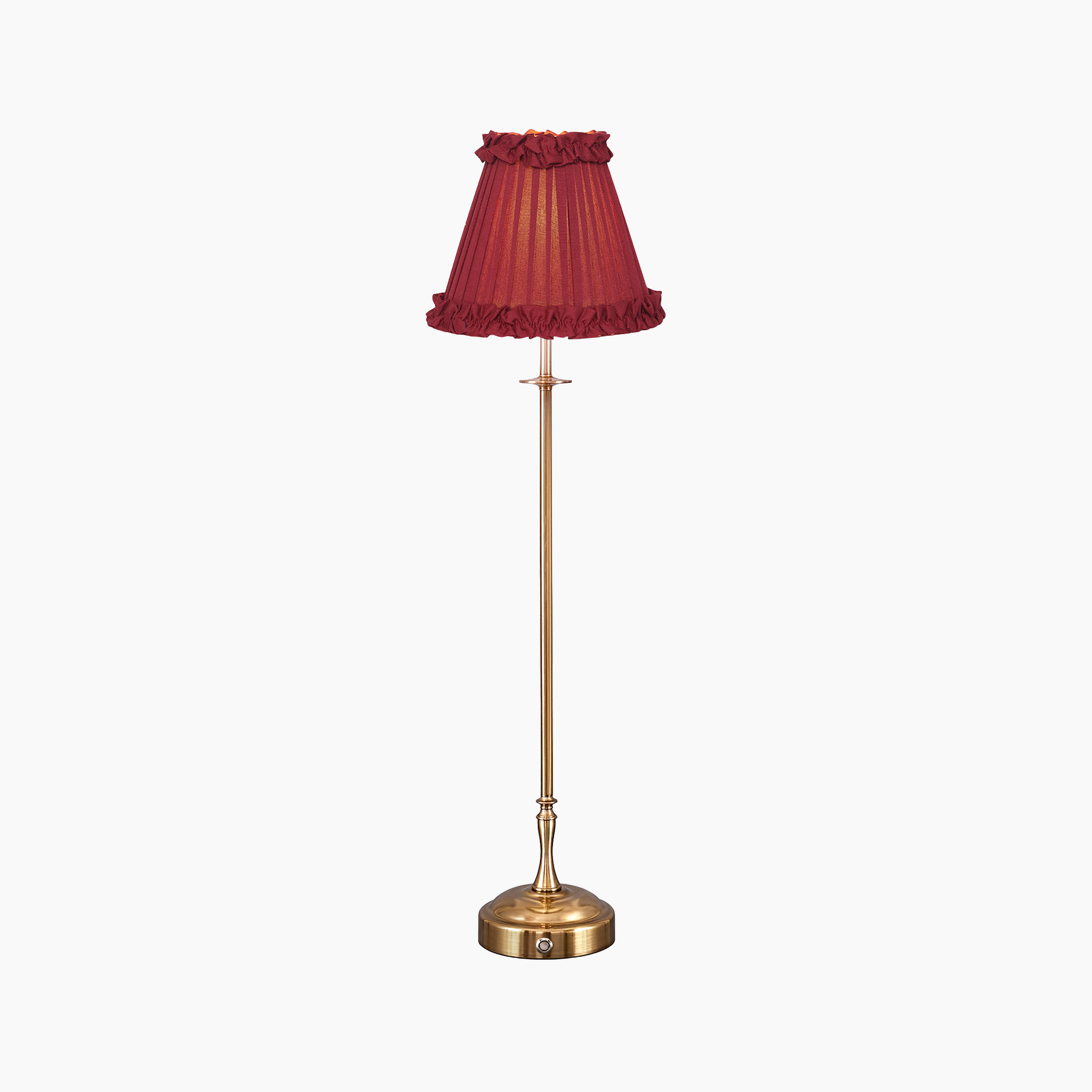 METALL Rechargeable Lamp With Red Wine Frilled Fabric Lampshade