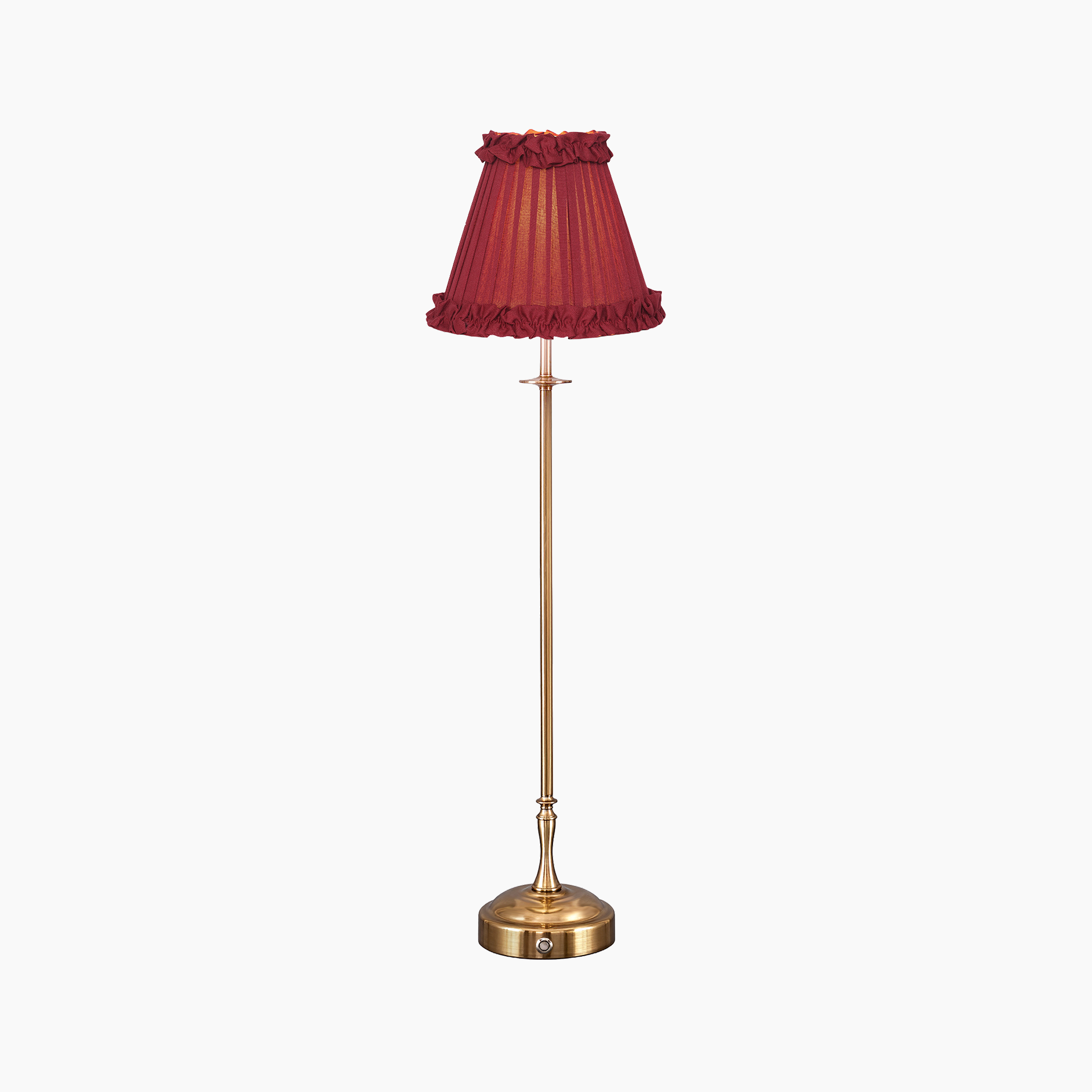 METALL Rechargeable Lamp With Red Wine Frilled Fabric Lampshade