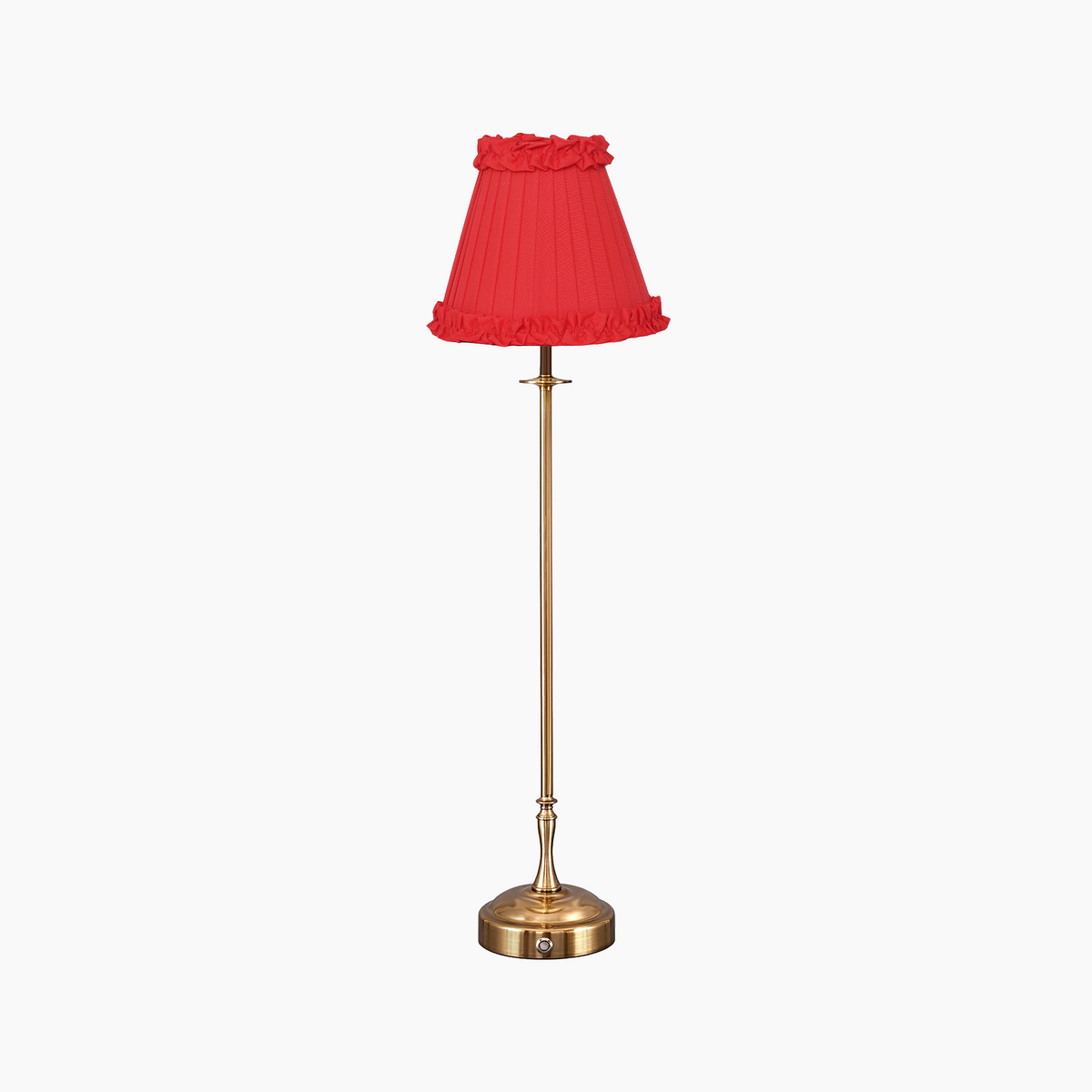 METALL Rechargeable Lamp With Red Brick Frilled Fabric Lampshade