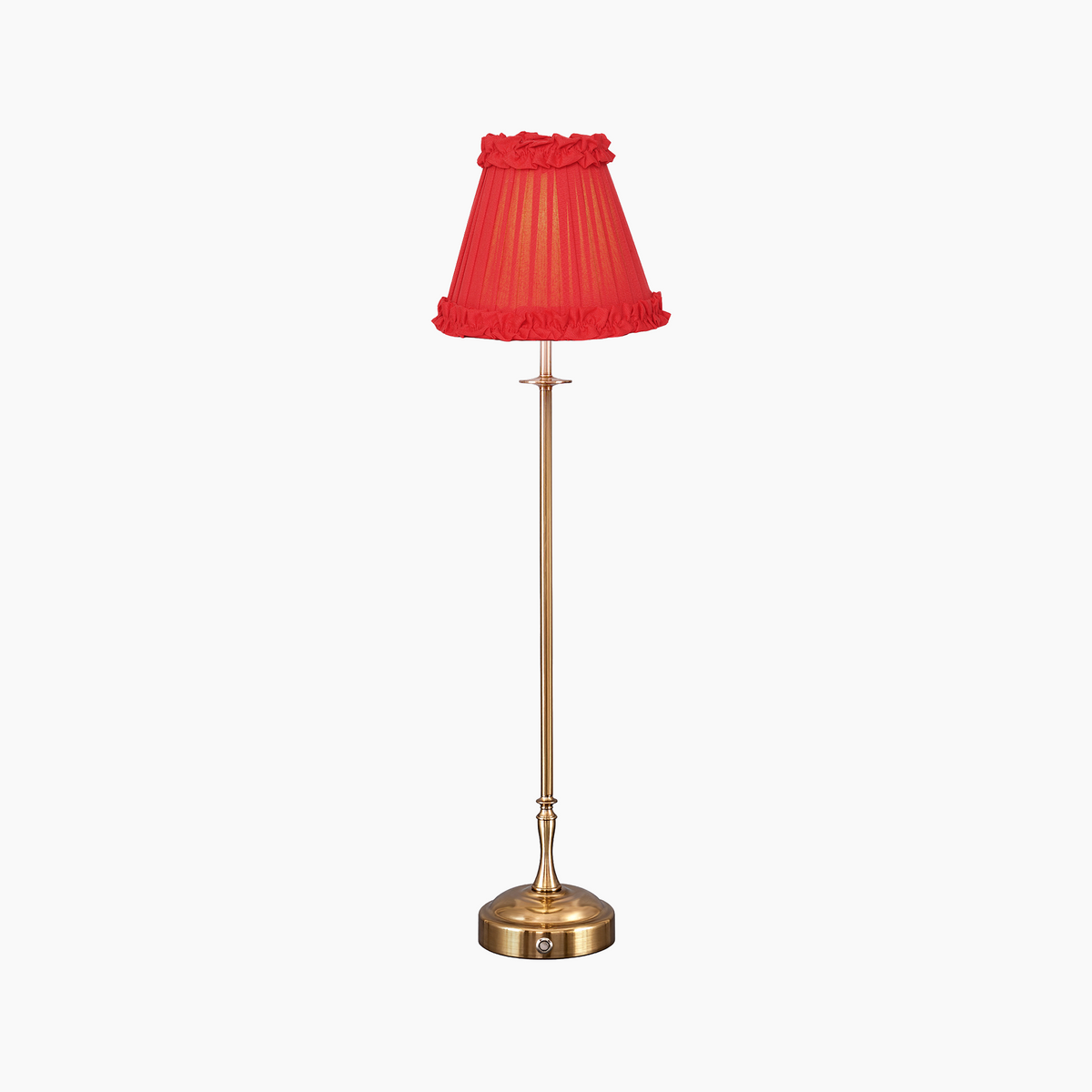 METALL Rechargeable Lamp With Red Brick Frilled Fabric Lampshade