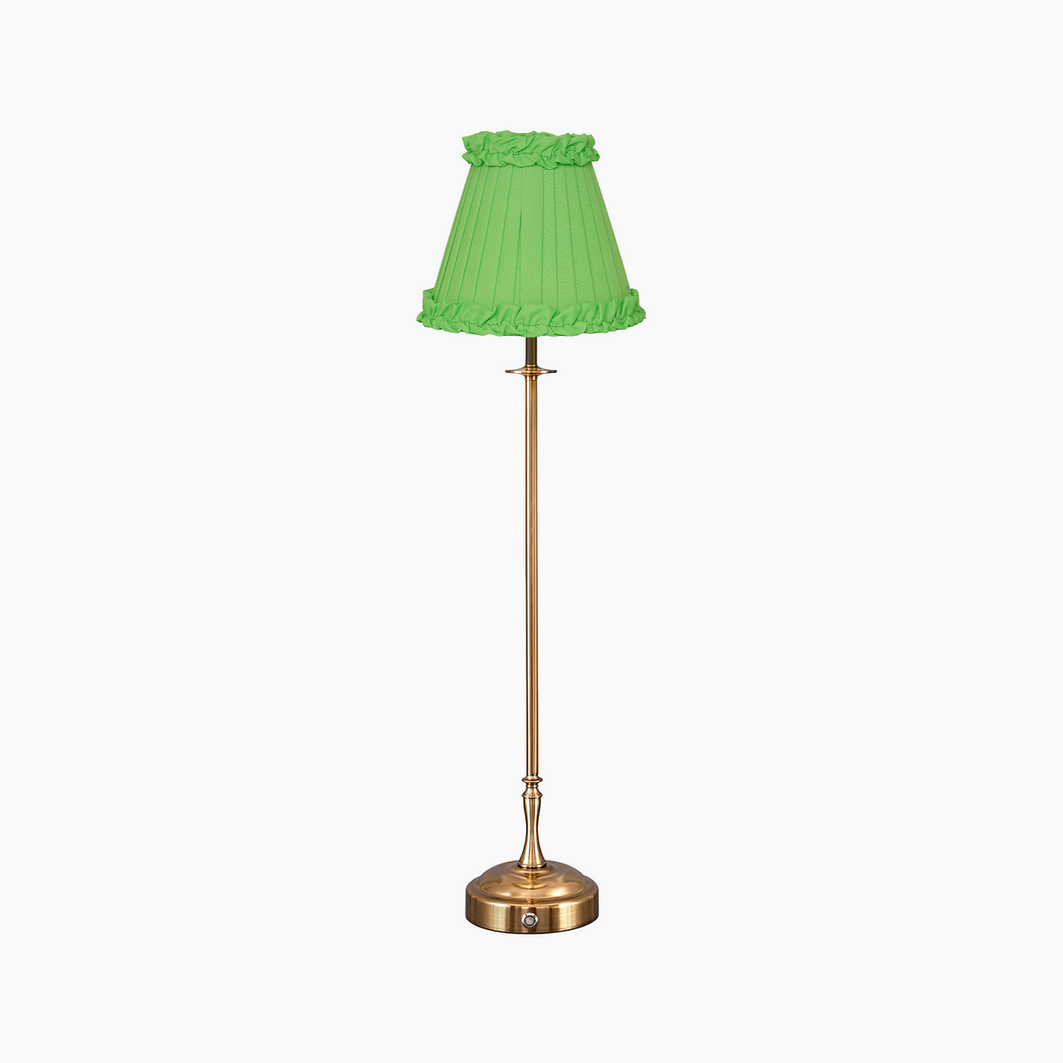 METALL Rechargeable Lamp With Lime Green Frilled Fabric Lampshade