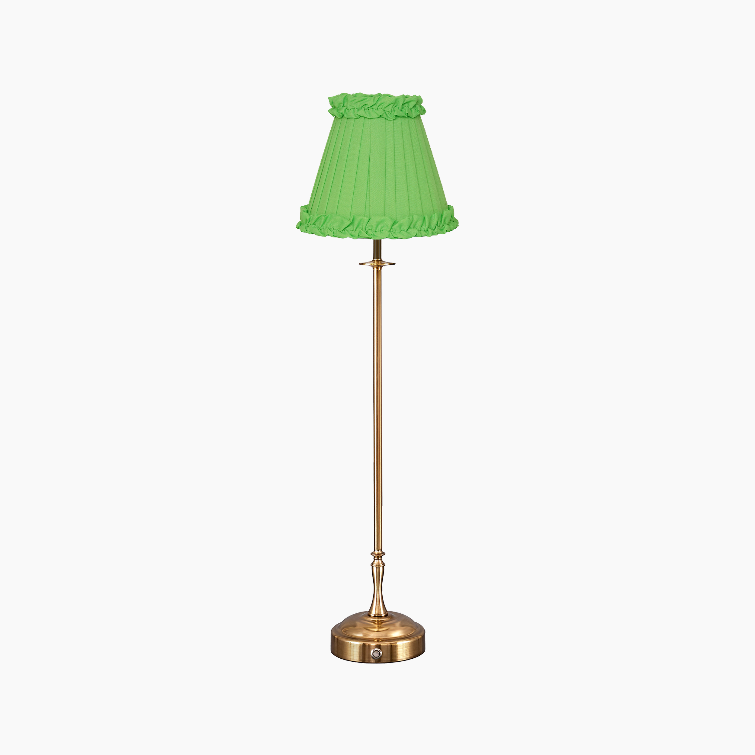 METALL Rechargeable Lamp With Lime Green Frilled Fabric Lampshade