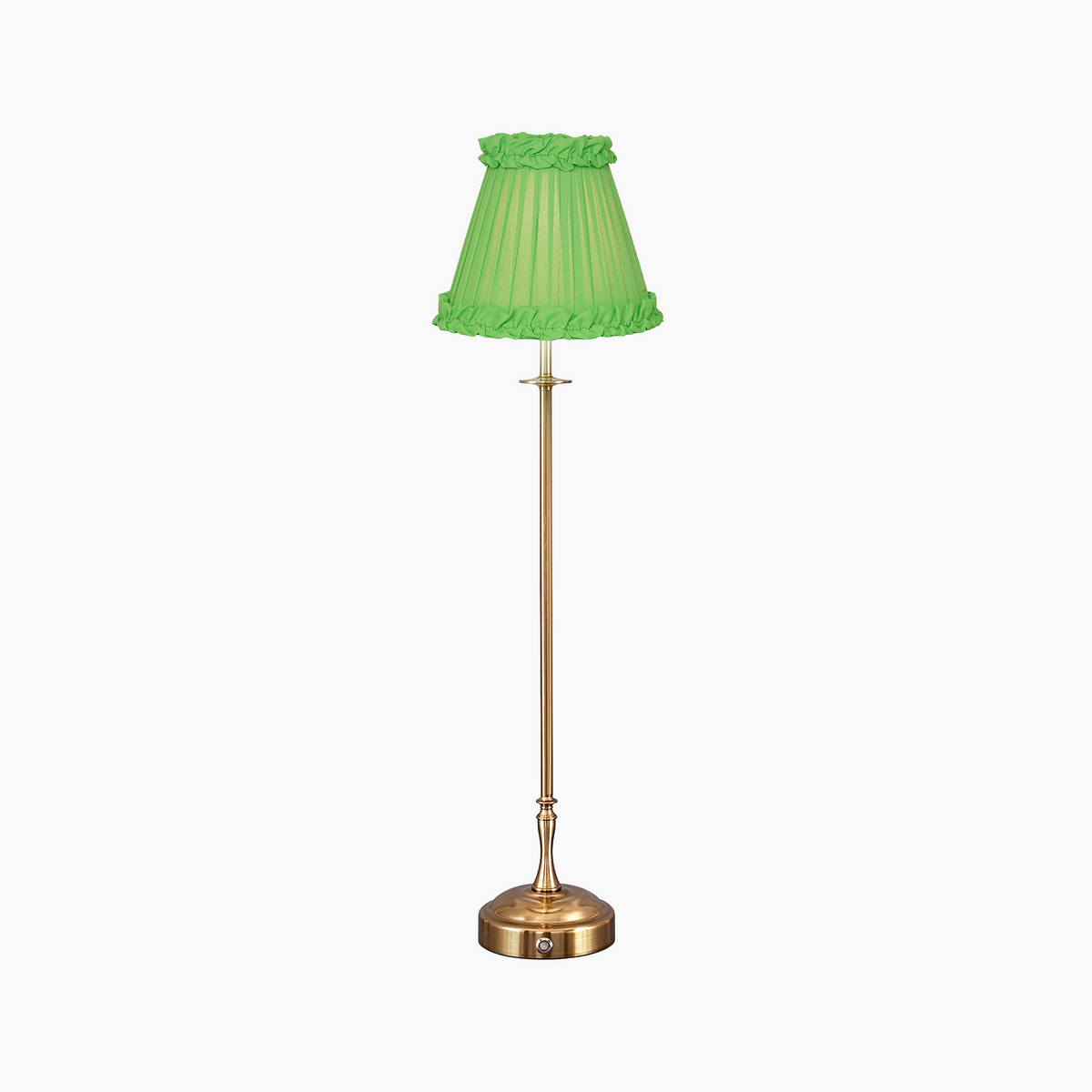 METALL Rechargeable Lamp With Lime Green Frilled Fabric Lampshade