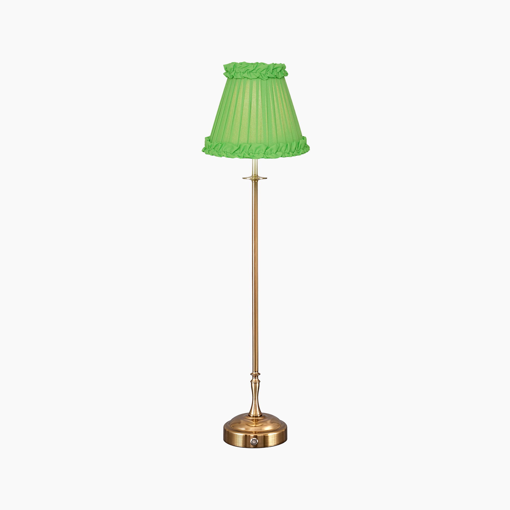 METALL Rechargeable Lamp With Lime Green Frilled Fabric Lampshade