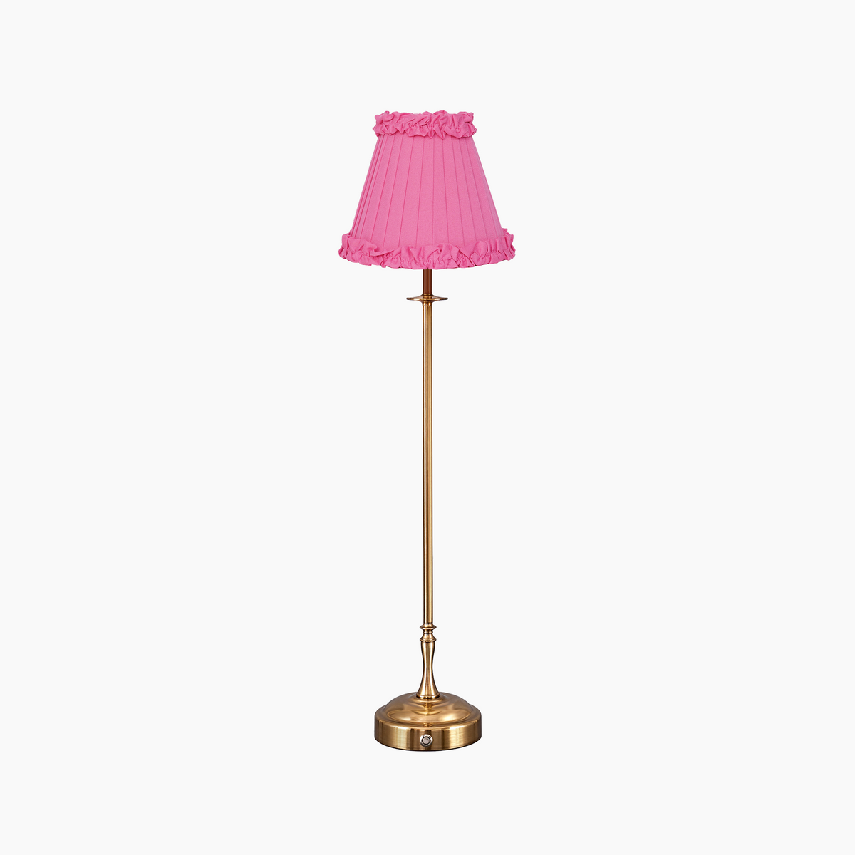 METALL Rechargeable Lamp with Fuchsia Frilled Fabric Lampshade