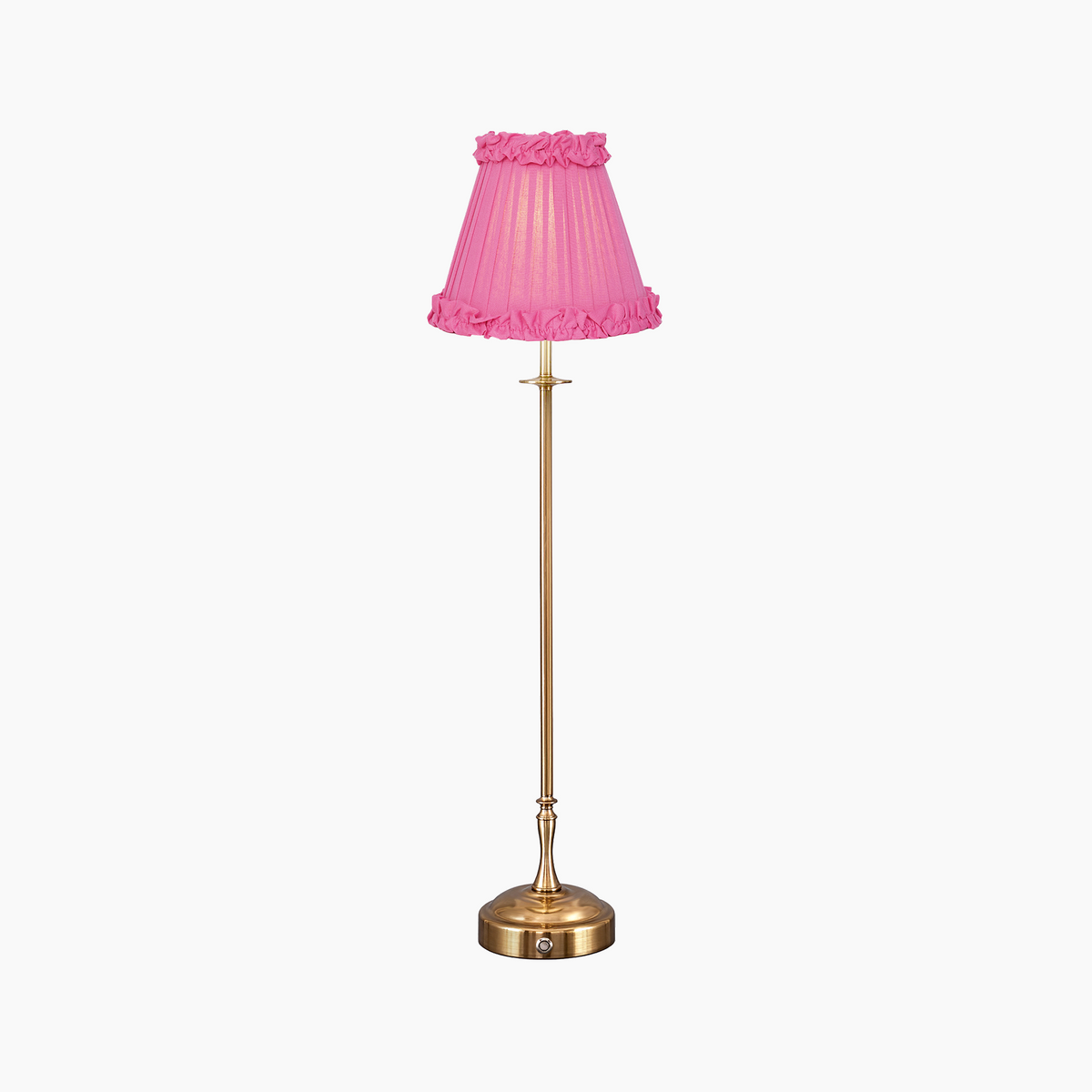 METALL Rechargeable Lamp with Fuchsia Frilled Fabric Lampshade
