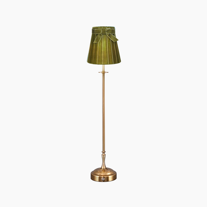 METALL Rechargeable Lamp With 5.5" Olive Green Velvet Lampshade
