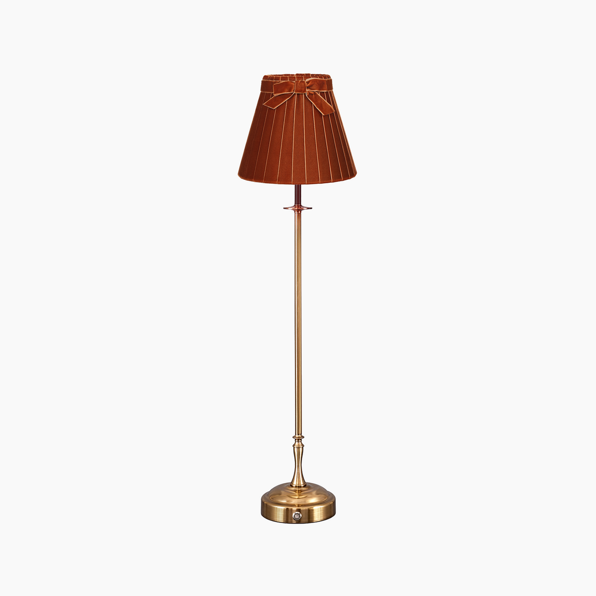 Metall antique gold cordless table lamp with 7.1 inch burnt orange velvet lampshade