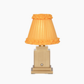 OSCAR Brass Rechargeable Lamp with Marigold Frilled Fabric Lampshade
