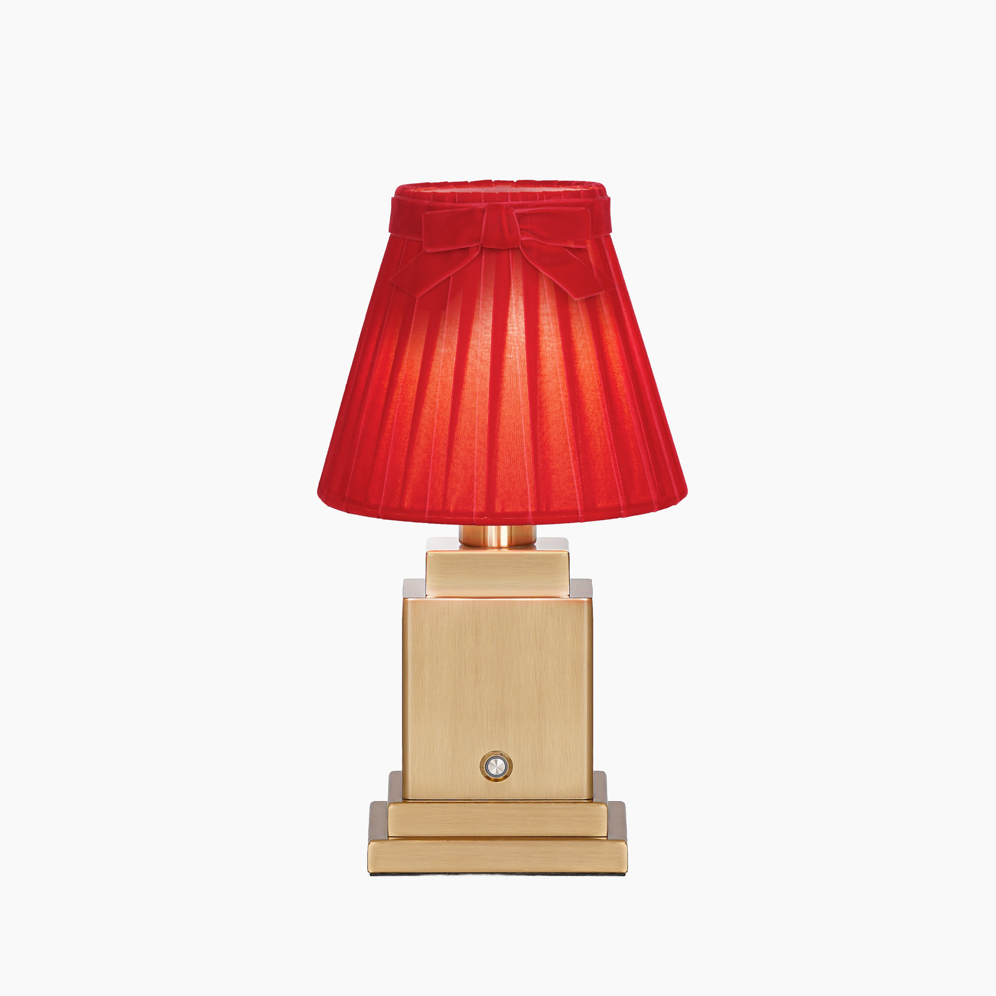 OSCAR Brass Rechargeable Lamp with RED BRICK Frilled Fabric Lampshade