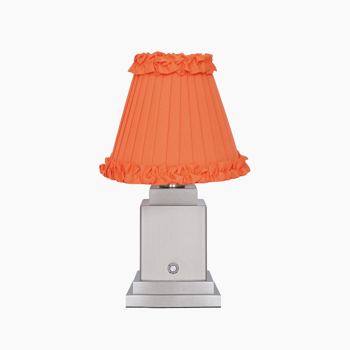OSCAR Silver Rechargeable Lamp with Vermilion Frilled Fabric Lampshade
