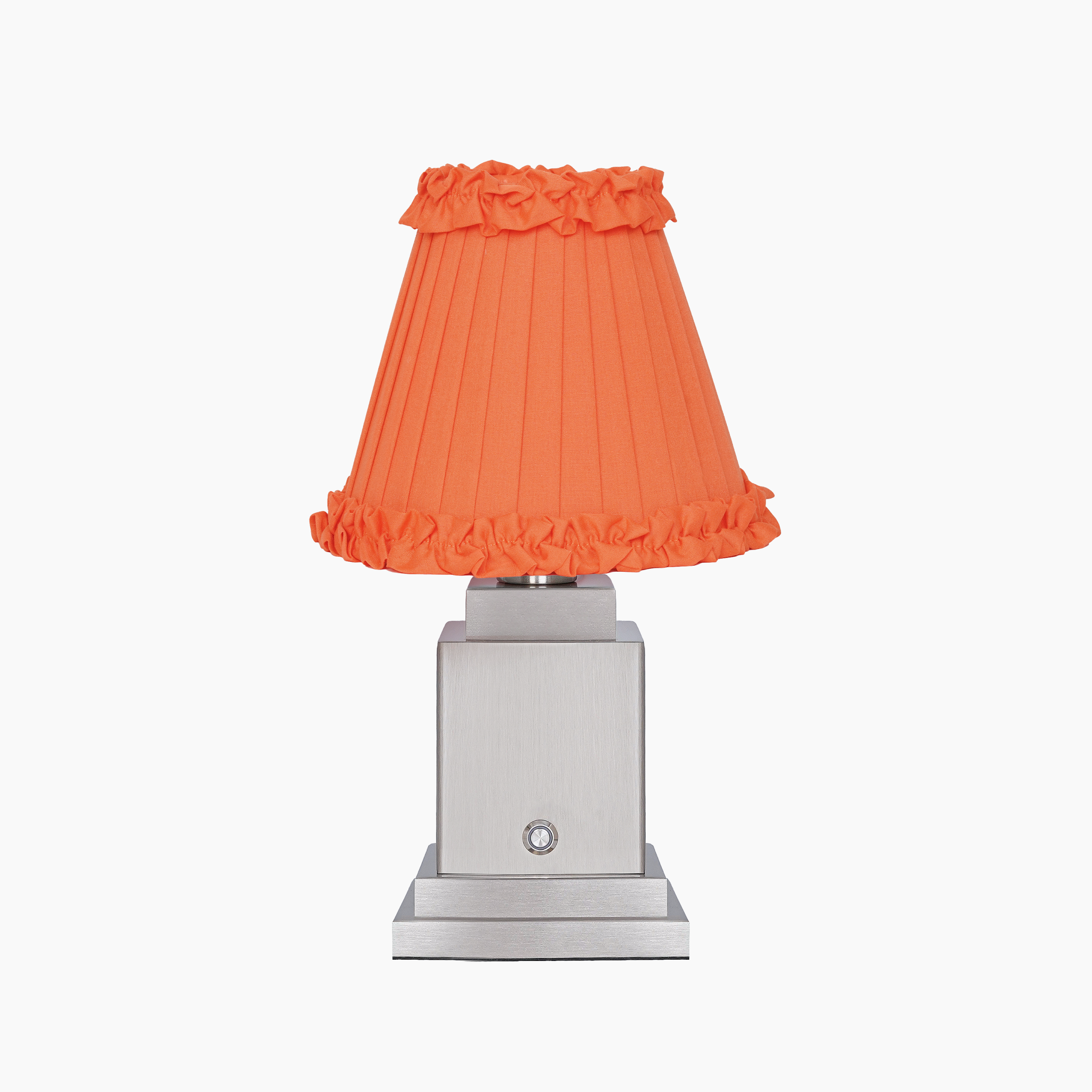 OSCAR Silver Rechargeable Lamp with Vermilion Frilled Fabric Lampshade