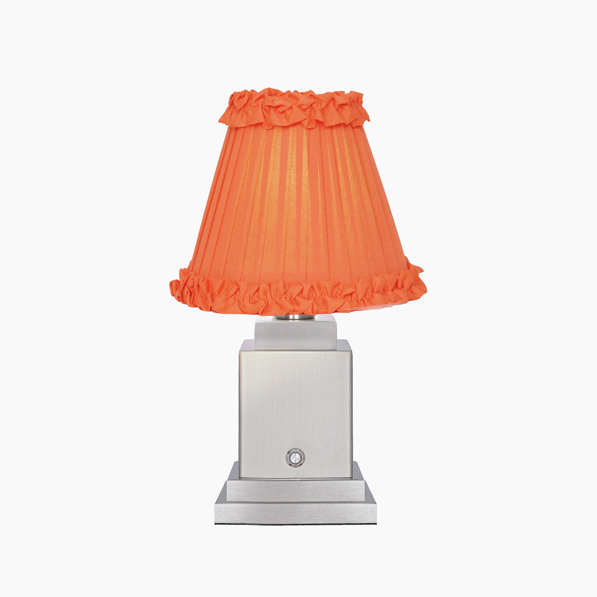 OSCAR Silver Rechargeable Lamp with Vermilion Frilled Fabric Lampshade
