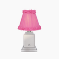 OSCAR Silver Rechargeable Lamp with Fuchsia Frilled Fabric Lampshade