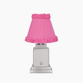 OSCAR Silver Rechargeable Lamp with Fuchsia Frilled Fabric Lampshade