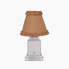 OSCAR Silver Rechargeable Lamp with Camel Frilled Fabric Lampshade