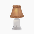 OSCAR Silver Rechargeable Lamp with Camel Frilled Fabric Lampshade
