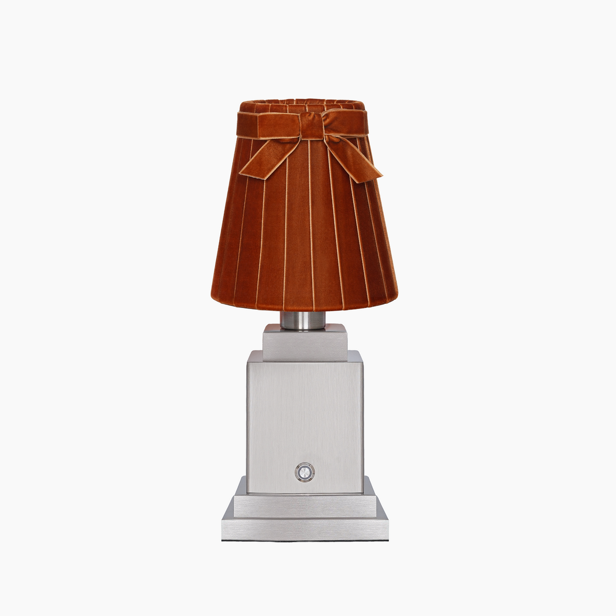 OSCAR Silver Rechargeable Lamp with 5.5" Burnt Orange Velvet Lampshade