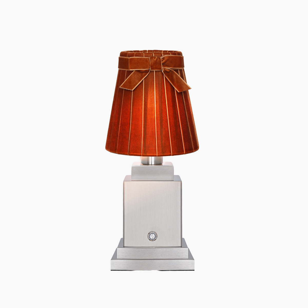 OSCAR Silver Rechargeable Lamp with 5.5" Burnt Orange Velvet Lampshade