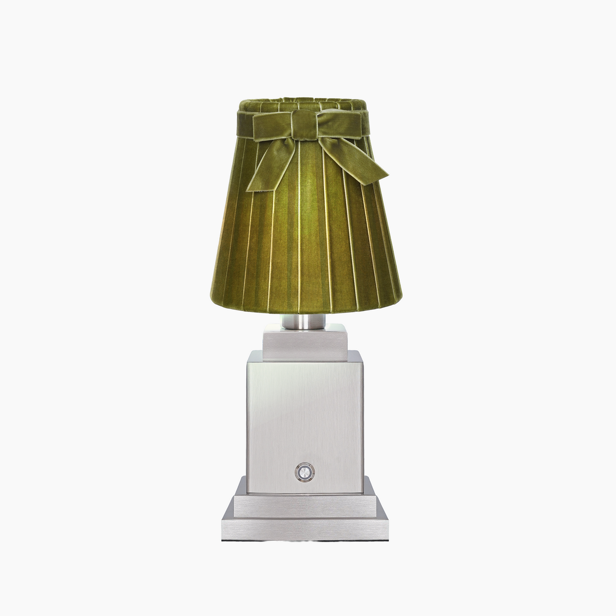 OSCAR Silver Rechargeable Lamp with 5.5" Olive Green Velvet Lampshade