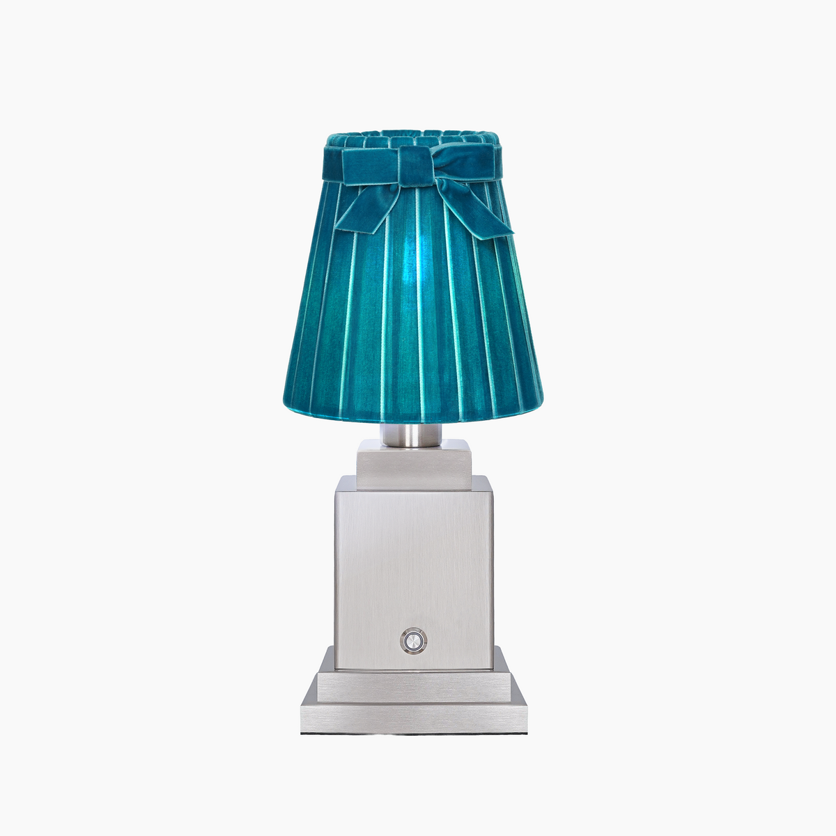 OSCAR Silver Rechargeable Lamp with 5.5" Teal Velvet Lampshade