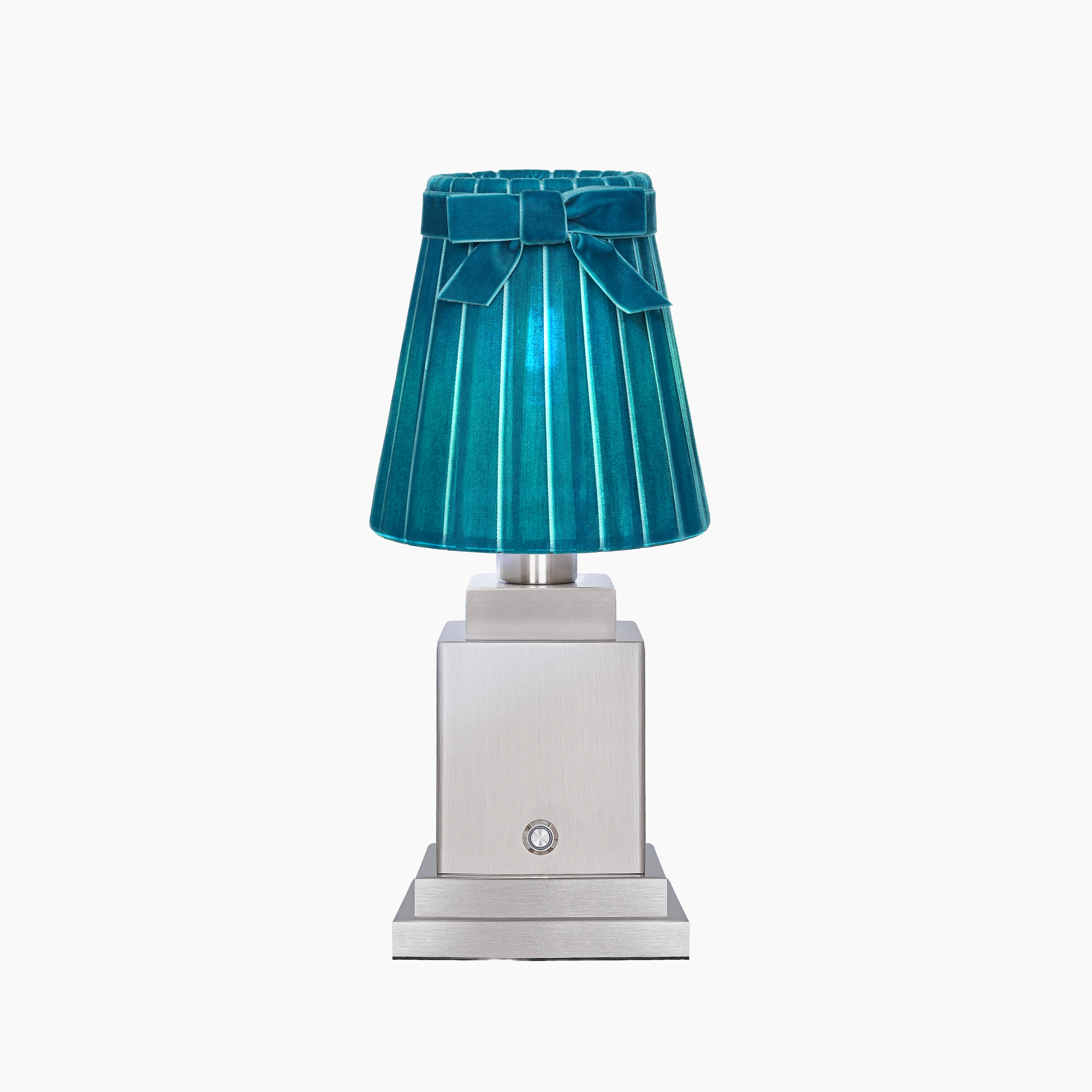 OSCAR Silver Rechargeable Lamp with 5.5" Teal Velvet Lampshade