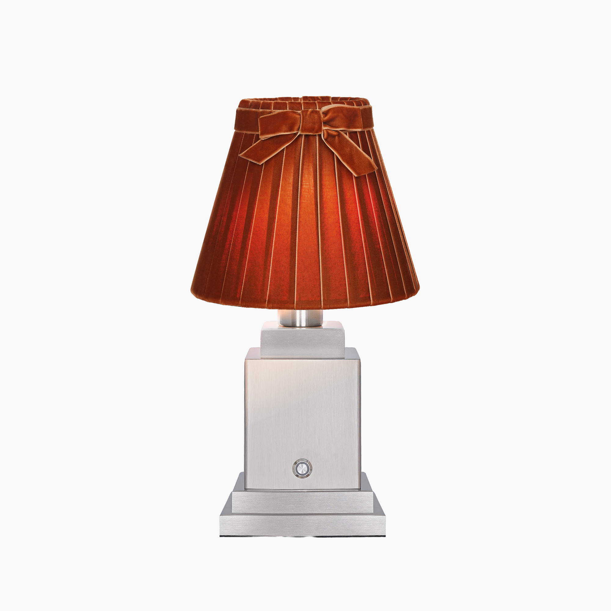 OSCAR Silver Rechargeable Lamp with 7.1" Burnt Orange Velvet Lampshade