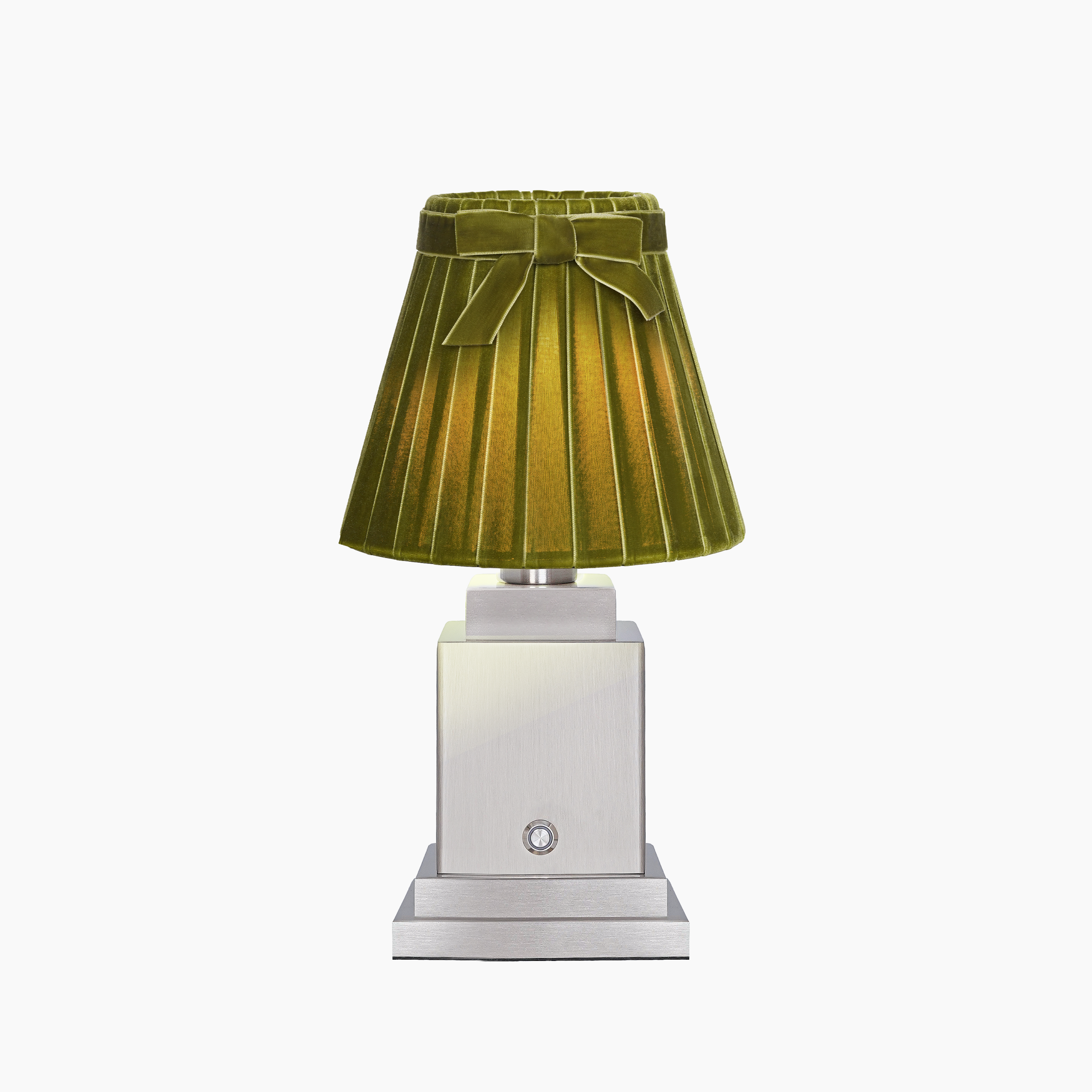 OSCAR Silver Rechargeable Lamp with 7.1" Olive Green Velvet Lampshade