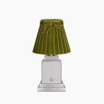 OSCAR Silver Rechargeable Lamp with 7.1" Olive Green Velvet Lampshade
