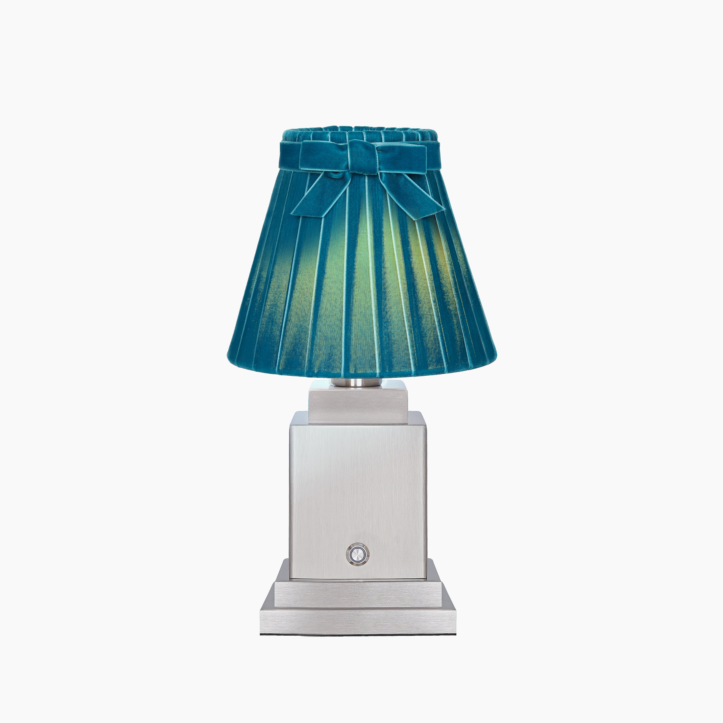 OSCAR Silver Rechargeable Lamp with 7.1" Teal Velvet Lampshade