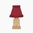 OSCAR Brass Rechargeable Lamp with RED WINE Frilled Fabric Lampshade